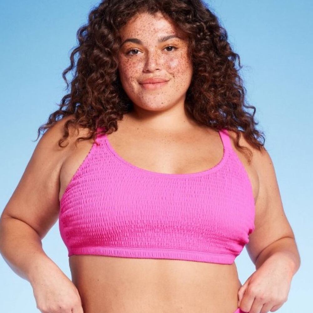 Wild Fable Women's Bikini top Bralette Smocked adjustable strap pink 1X